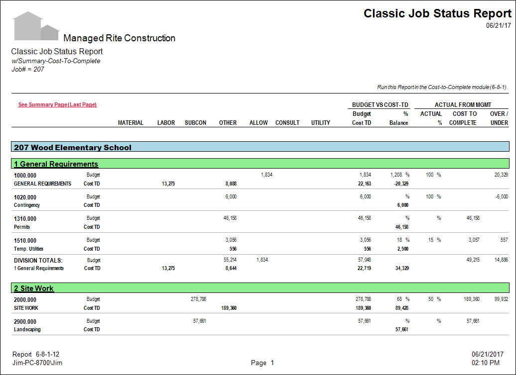 13-04-11 - Budget and Cost Report by Job, Cost Code with Committed Cost